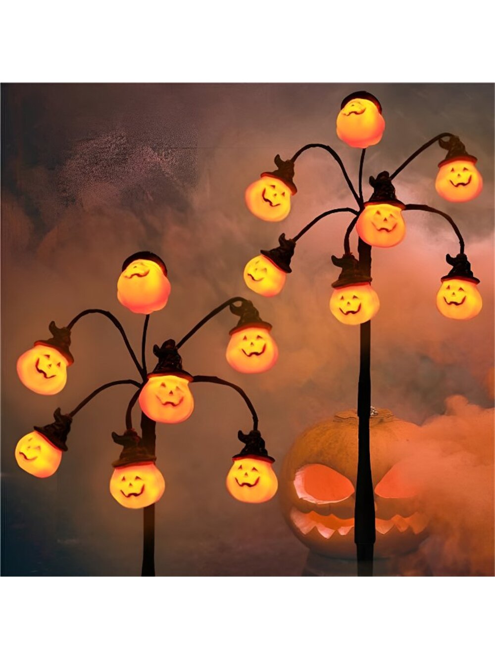 Halloween Lights, 14 LED Lighted Pumpkin Stakes Battery Operated, Pack of 2